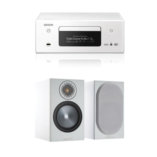 Denon CEOL RCDN11 with Monitor Audio Bronze 100 6G Speakers White Bundle