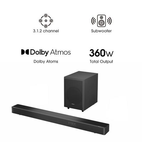 Hisense AX3120G 3.1.2ch Dolby Atmos Soundbar with Wireless Subwoofer