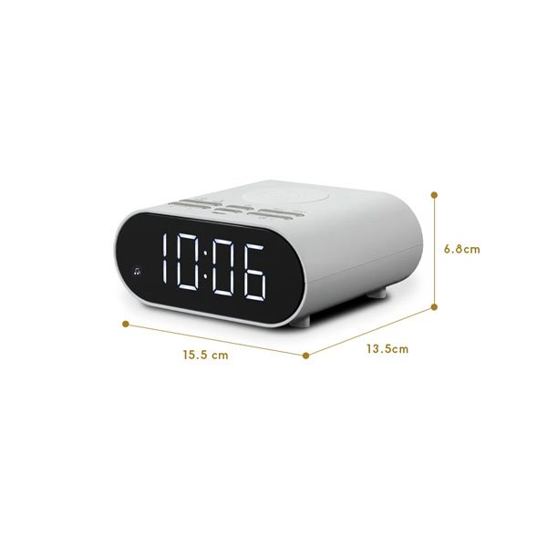 Roberts Ortus Charge FM Alarm Clock Radio with Wireless Smartphone charging White