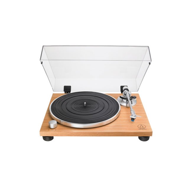 Audio Technica ATLPW30TK Fully Manual Belt-Drive Wood Base Turntable Front View