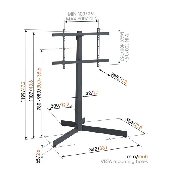 Vogels TVS 3690 TV Floor Stand black for TVs from 40 to 77 inches Specs