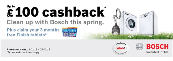 Claim up to £100 cashback on selected Bosch Appliances