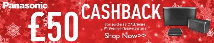 £50 Cashback when you buy 2 Panasonic All Series wireless Speakers