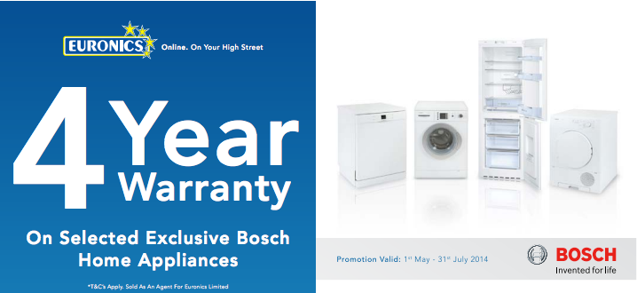Get a Free 4 Year Warranty with Selected Bosch Home Appliances