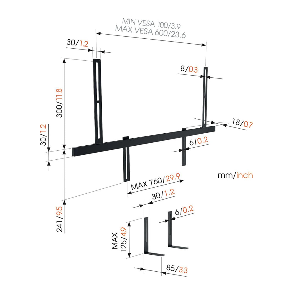 Vogels TVM 7675 (Black) 40 - 77 inch Motorised Cantilever TV Bracket with SOUND 3550 Sound Bar Mount Package