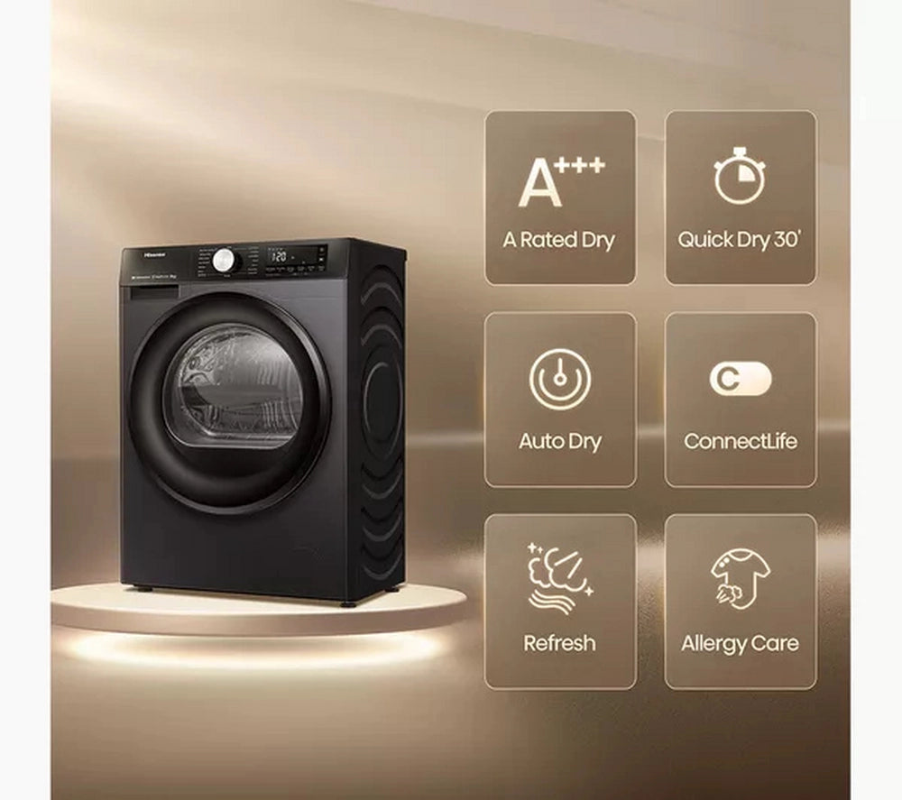 Hisense 3S Series DH3S802BB3 WiFi-enabled 8kg Heat Pump Tumble Dryer Black -  A+++ Rated