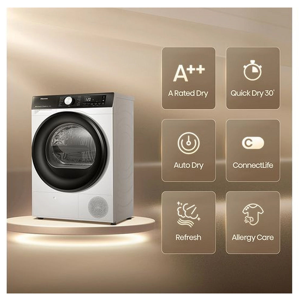 Hisense 3S Series DH3S802BW3 WiFi-enabled 8kg Heat Pump Tumble Dryer White - A+++ Rated