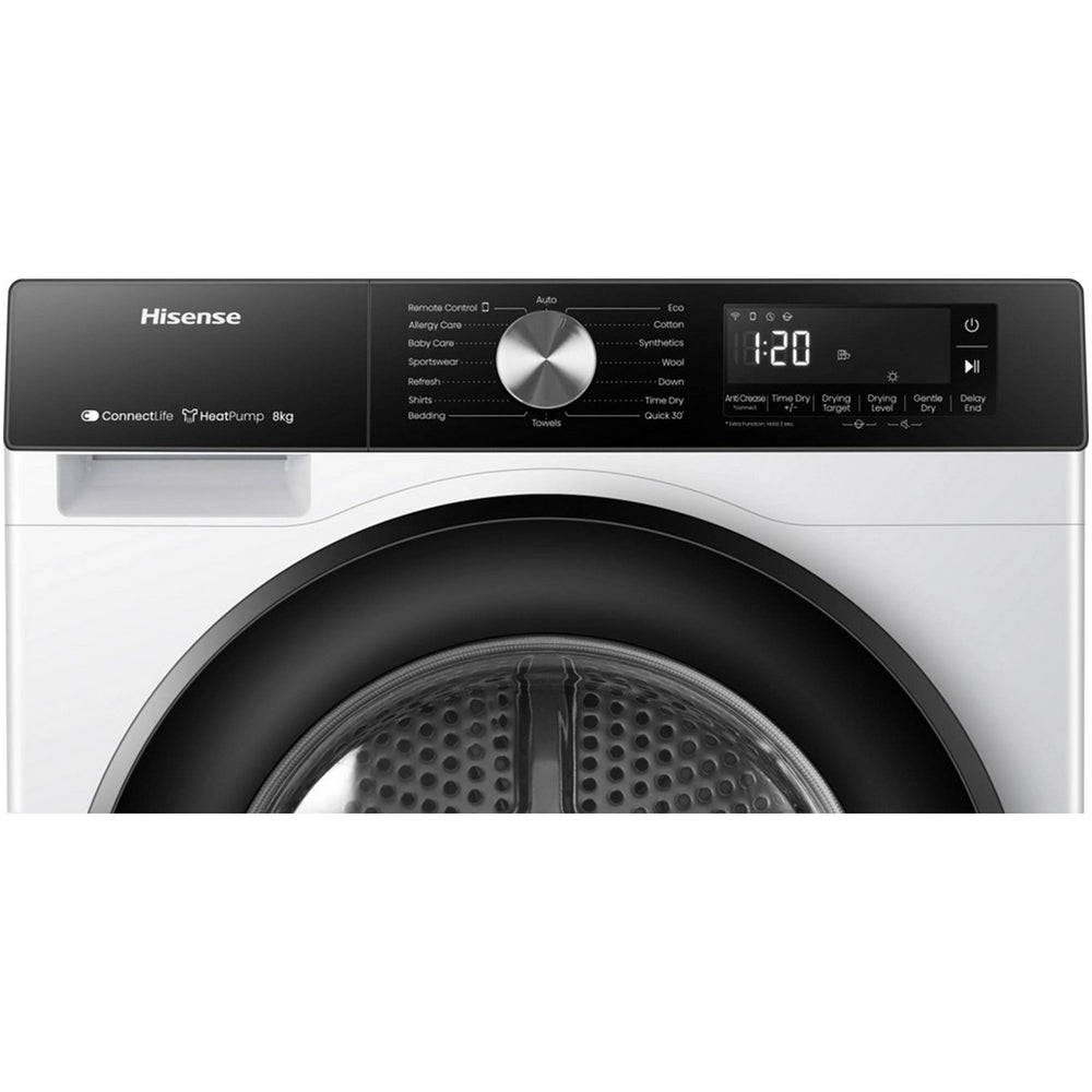 Hisense 3S Series DH3S802BW3 WiFi-enabled 8kg Heat Pump Tumble Dryer White - A+++ Rated