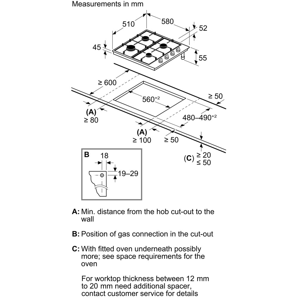 Neff T26BKP6N0 N30 60cm Stainless Steel Gas Hob