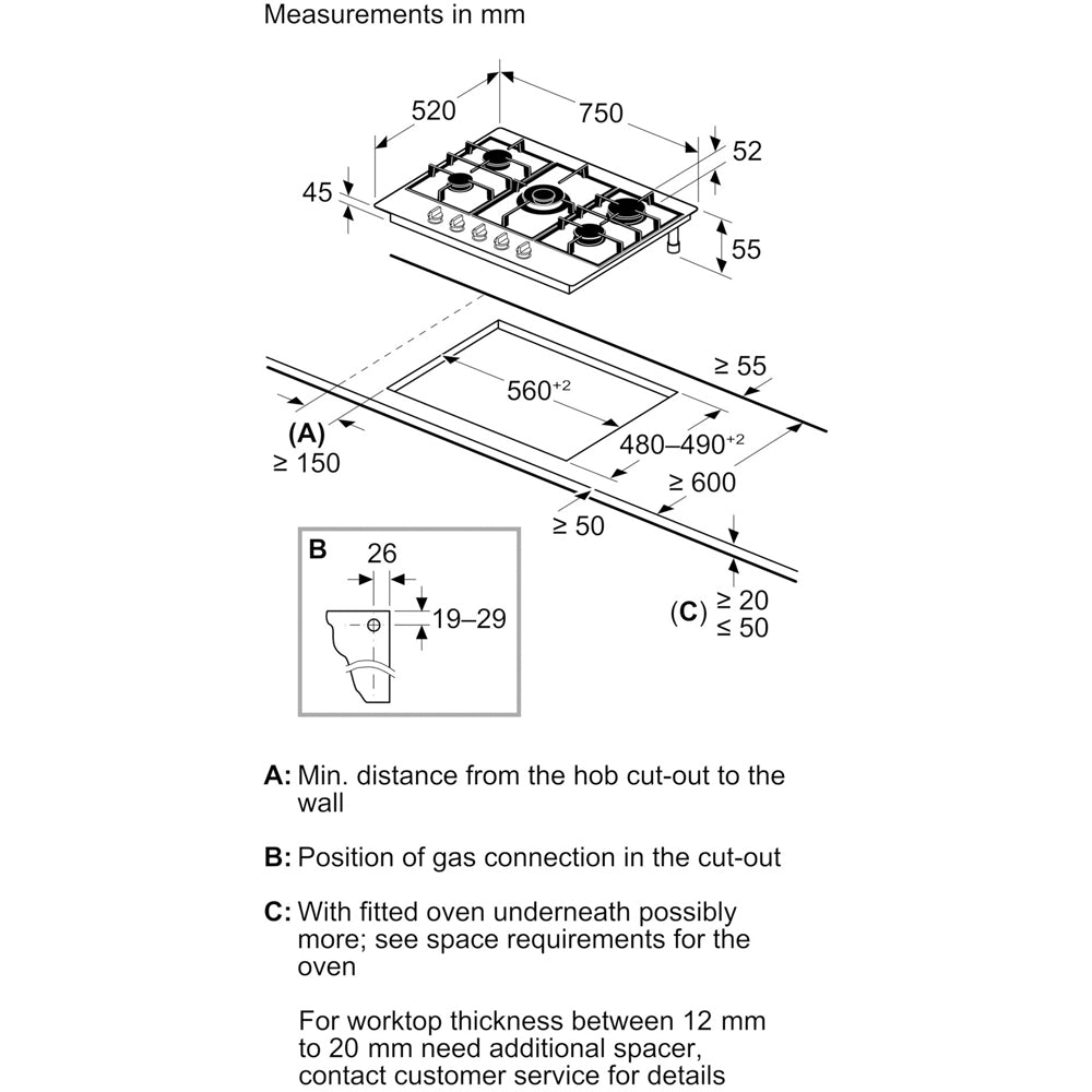 Neff T27CIQ8N0 N70 Flame Select 75cm Stinless Steel Gas Hob