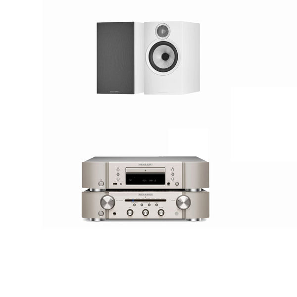 Marantz PM6007 Integrated Amp & CD6007 CD Player Silver with Bowers & Wilkins 606 S3 Speakers White