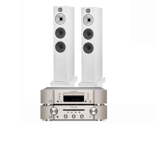 Marantz PM6007 Integrated Amp & CD6007 CD Player Silver with Bowers & Wilkins 603 S3 Speakers White