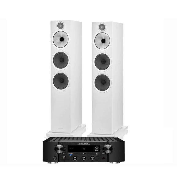 Marantz PM7000N Amplifier Black with Bowers & Wilkins 603 S3 Floorstanding Speakers White