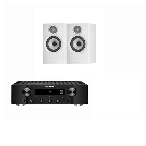 Marantz PM7000N Amplifier Black with Bowers & Wilkins 607 S3 Bookshelf Speakers White