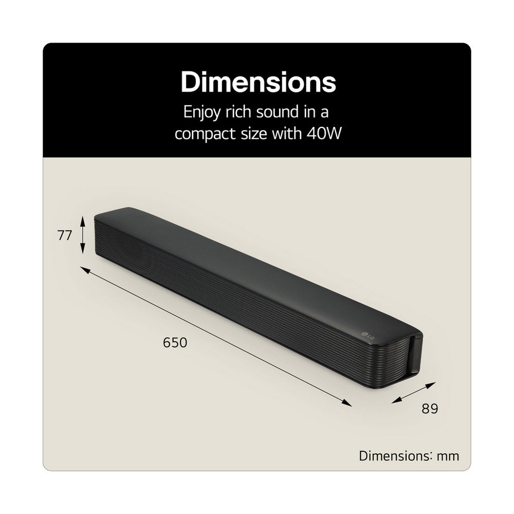 LG SQM1 2.0 Channel Compact Bluetooth Soundbar Black