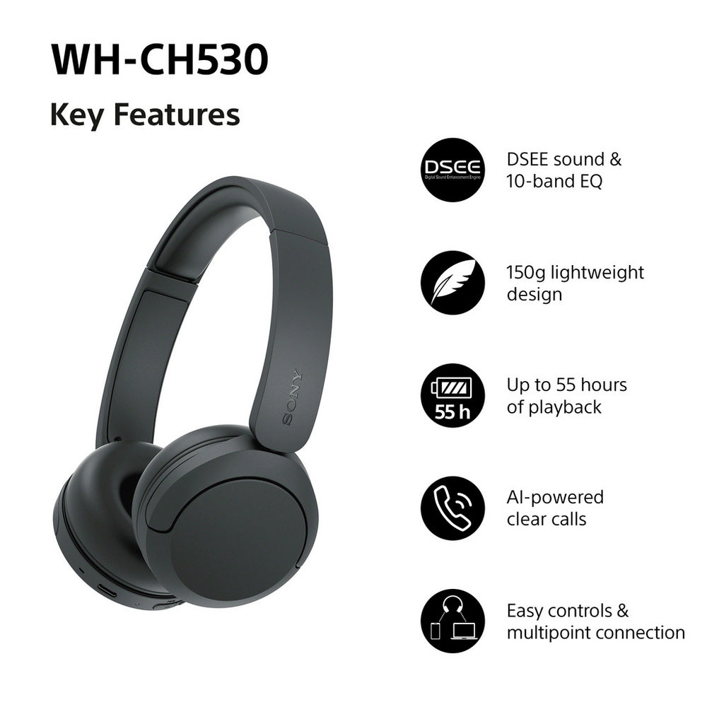 Sony WH-CH530 Wireless On-Ear Bluetooth Headphones Black