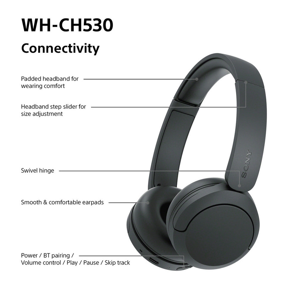 Sony WH-CH530 Wireless On-Ear Bluetooth Headphones Black