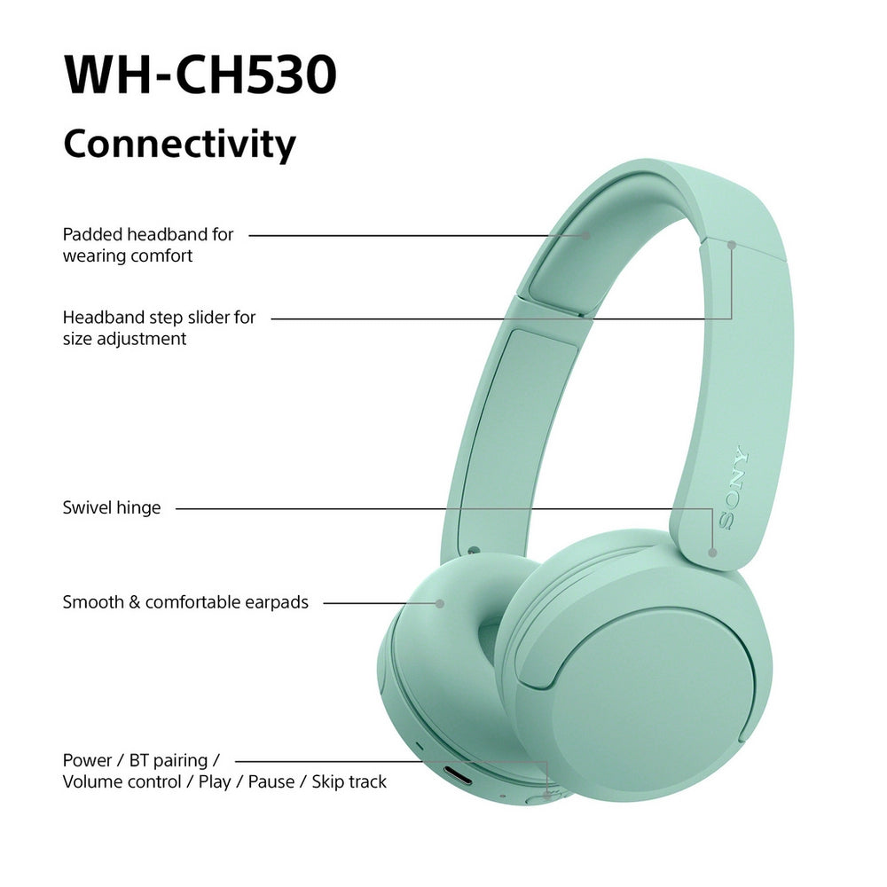 Sony WH-CH530 Wireless On-Ear Bluetooth Headphones Mint Green