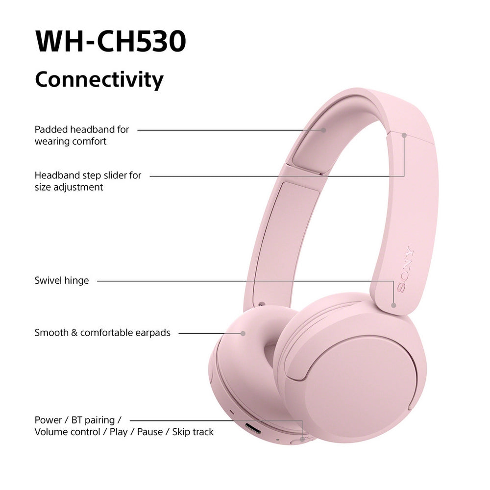 Sony WH-CH530 Wireless On-Ear Bluetooth Headphones Pink