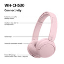 Sony WH-CH530 Wireless On-Ear Bluetooth Headphones Pink