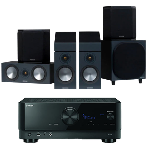 Yamaha RXV6A AV Receiver with Monitor Audio Bronze 50 AV 5.1.2 Atmos Speaker Package Black