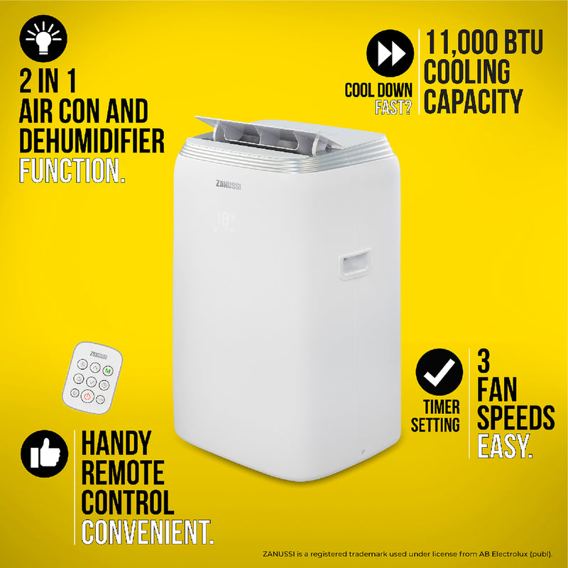 Zanussi ZPAC11001 Portable Air Conditioner and Dehumidifier 11000BTU