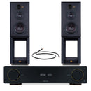 Arcam A15+ Integrated Amplifier with Wharfedale Linton Heritage Standmount Speakers with Matching Stands - Black