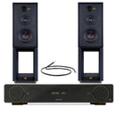Arcam A5+ Integrated Amplifier with Wharfedale Linton Heritage Standmount Speakers with Matching Stands - Black