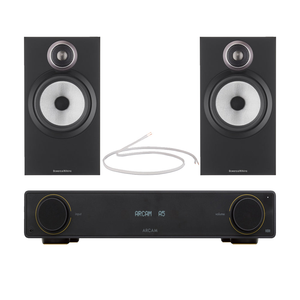 Arcam Radia A5 Integrated Amplifier with Bluetooth and Bowers & Wilkins 606 S3 Bookshelf Speakers Pair Black HiFi Package