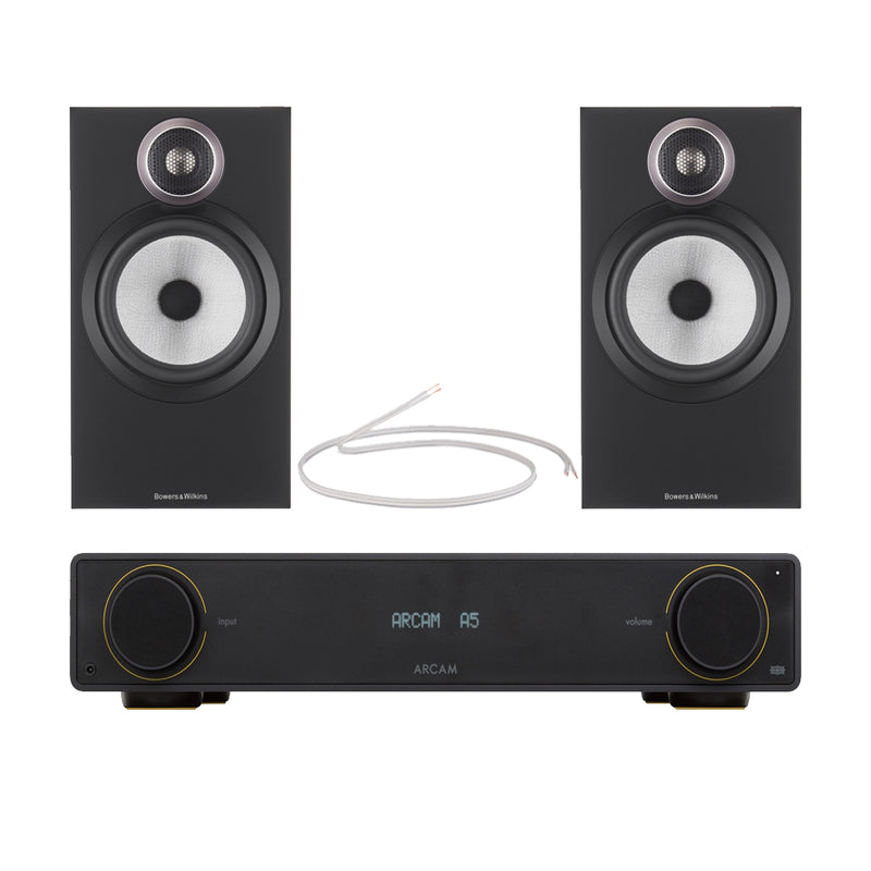 Arcam Radia A5 Integrated Amplifier with Bluetooth and Bowers & Wilkins 606 S3 Bookshelf Speakers Pair Black HiFi Package