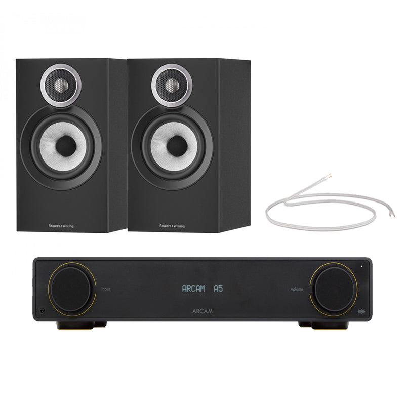 Arcam Radia A5 Integrated Amplifier with Bluetooth and Bowers & Wilkins 607 S3 Bookshelf Speakers Pair Black HiFi Package