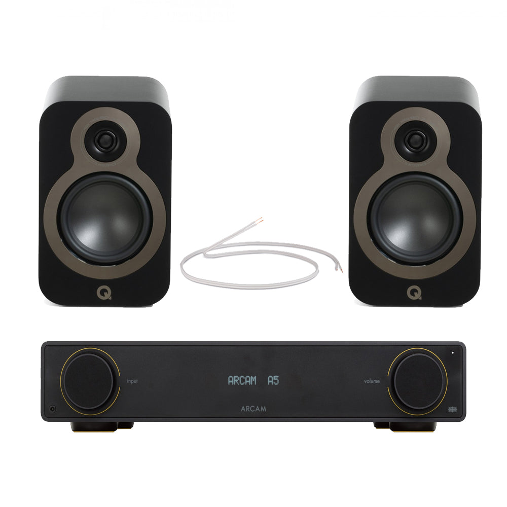 Arcam Radia A5 Integrated Amplifier with Bluetooth and Q Acoustics 3020c Bookshelf Speakers Pair Black HiFi Package