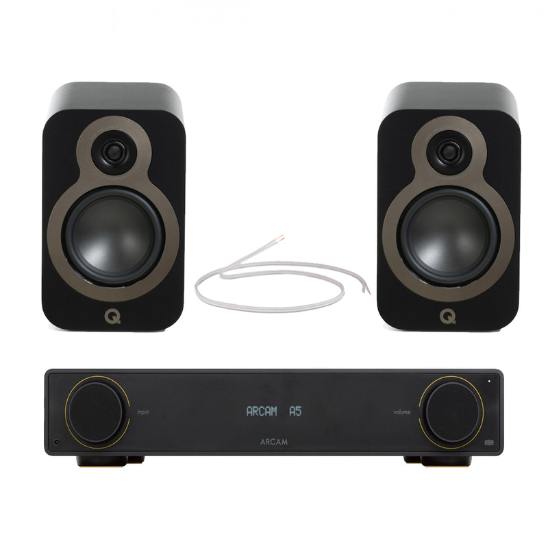 Arcam Radia A5 Integrated Amplifier with Bluetooth and Q Acoustics 3020c Bookshelf Speakers Pair Black HiFi Package