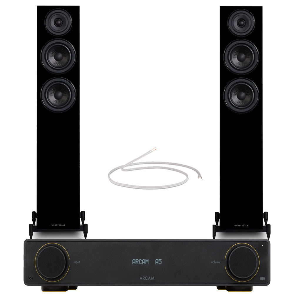Arcam Radia A5 Integrated Amplifier with Bluetooth and Wharfedale Diamond 12.3 Floorstanding Speakers Pair Black HiFi Package