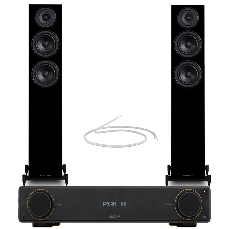 Arcam Radia A5 Integrated Amplifier with Bluetooth and Wharfedale Diamond 12.3 Floorstanding Speakers Pair Black HiFi Package