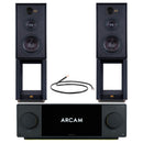 Arcam Radia SA45 Streaming Amplifier with Wharfedale Linton Heritage Standmount Speakers with Matching Stands - Black