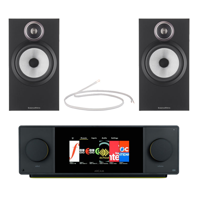 Arcam Radia SA45 Streaming Integrated Amplifier with Bowers and Wilkins 606 S3 Bookshelf Speakers Pair Black HiFi Package