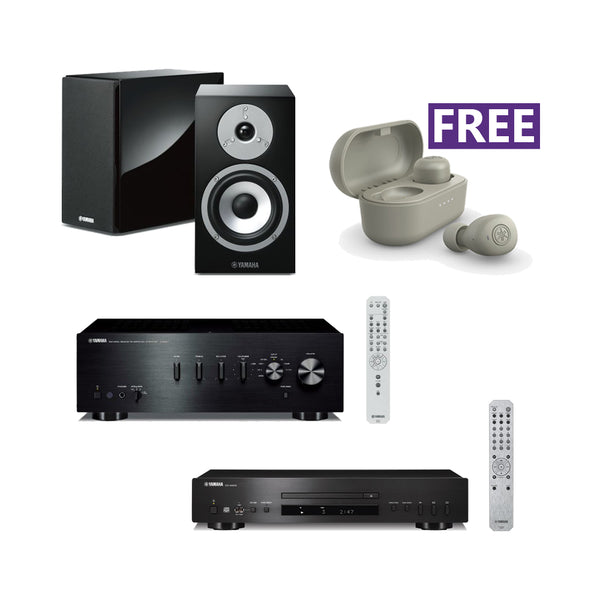 Yamaha HiFi Package AS301 CDS303 NSBP301 Speakers Black and Free Earbuds