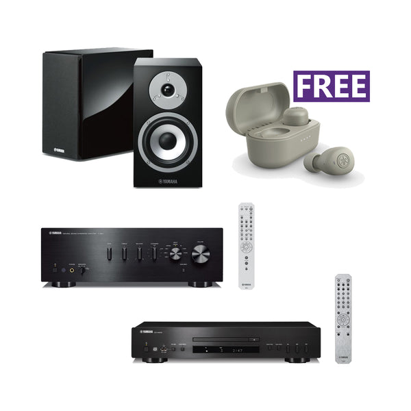Yamaha HiFi Package AS501 CDS303 NSBP401 Speakers Black and Free Earbuds