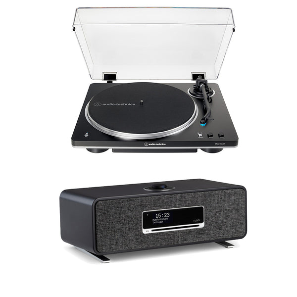 Audio Technica AT-LP70XBT Fully Automatic Bluetooth Wireless Turntable and Ruark R3s Music System Black HiFi Package