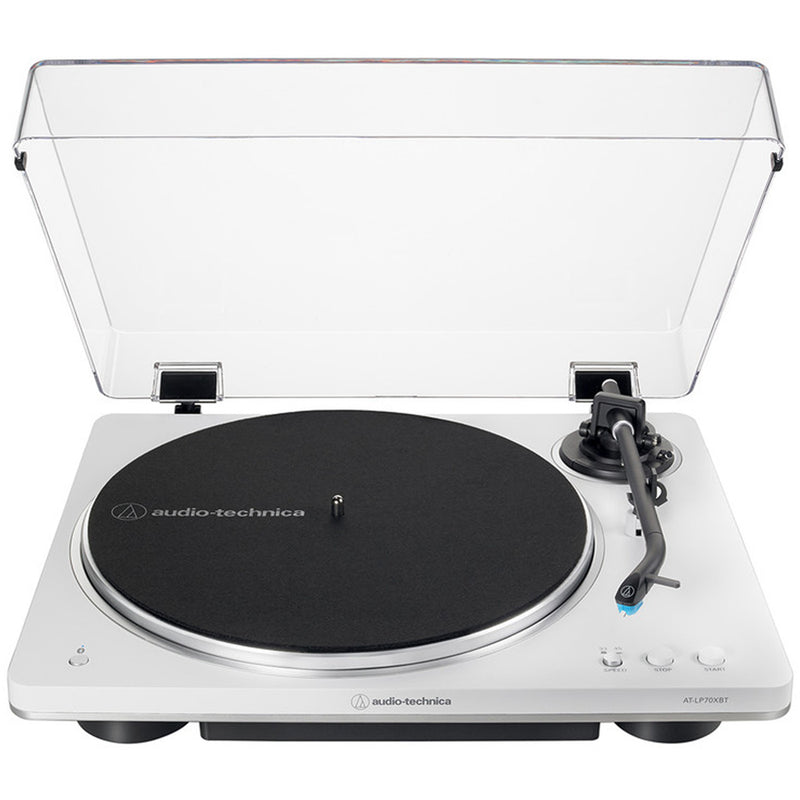Audio Technica AT-LP70XBT Fully Automatic Bluetooth Wireless Turntable with AT-SP3X Powered Bookshelf Speakers HiFi Package White