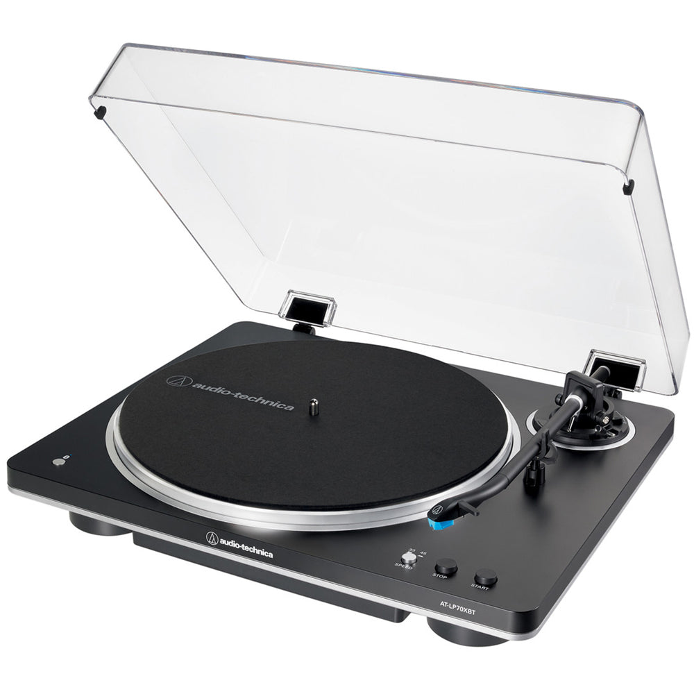 Audio Technica AT-LP70XBT Fully Automatic Bluetooth Wireless Turntable with Kanto ORA4 140W Powered Reference Speakers HiFi Package Black