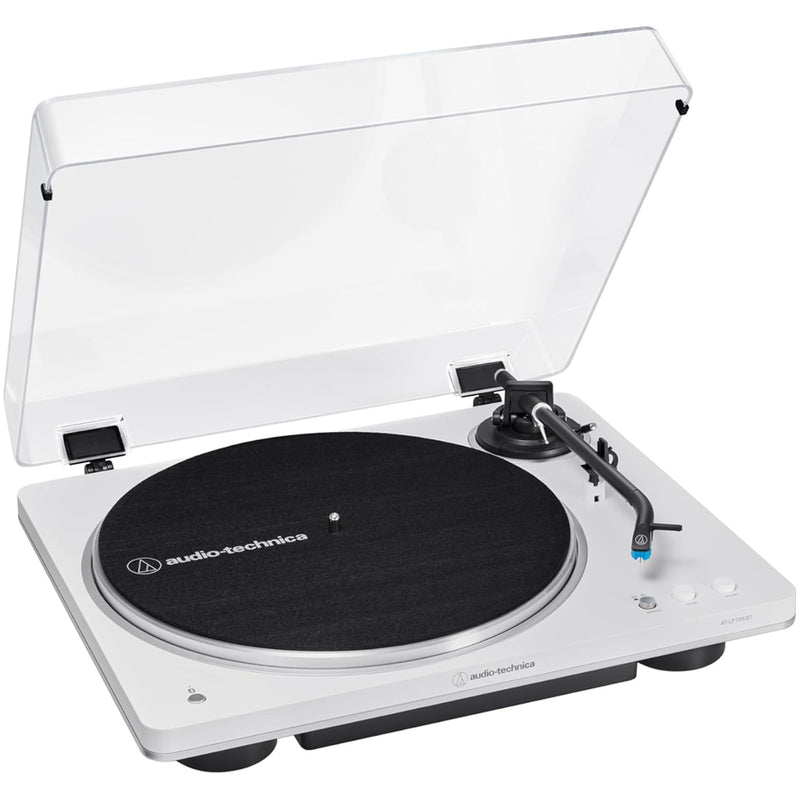 Audio Technica AT-LP70XBT Fully Automatic Bluetooth Wireless Turntable with Kanto ORA4 140W Powered Reference Speakers HiFi Package White