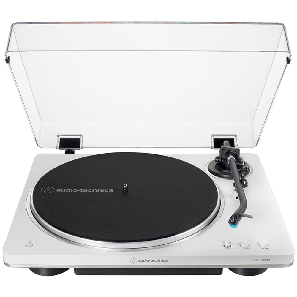 Audio Technica AT-LP70XBT Fully Automatic Bluetooth Wireless Turntable with Kanto YU6 200W Powered Bookshelf Speakers HiFi Package White
