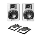 Audio Technica AT-SP3X Powered Bluetooth Bookshelf Speakers White with AT-ST3 Stands Pair White