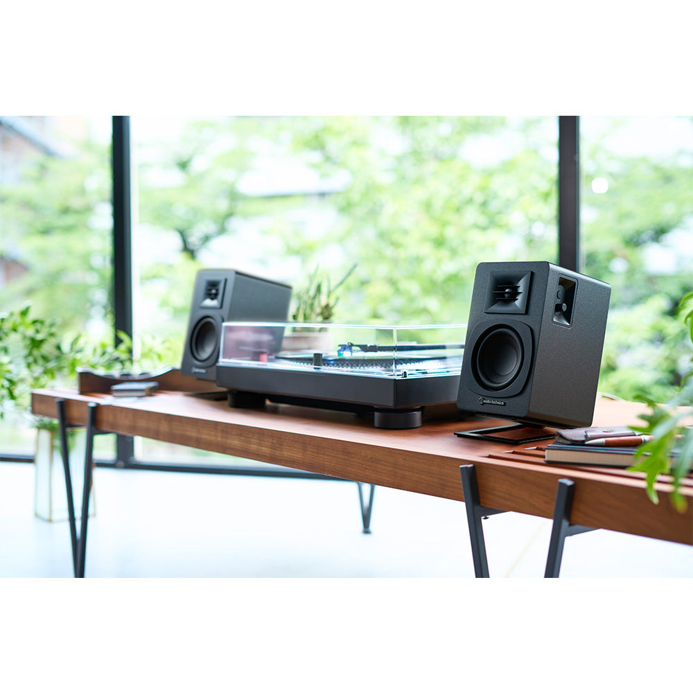 Audio Technica AT-SP3X Powered Bluetooth Bookshelf Speakers with AT-ST3 Stands Pair - Black Black