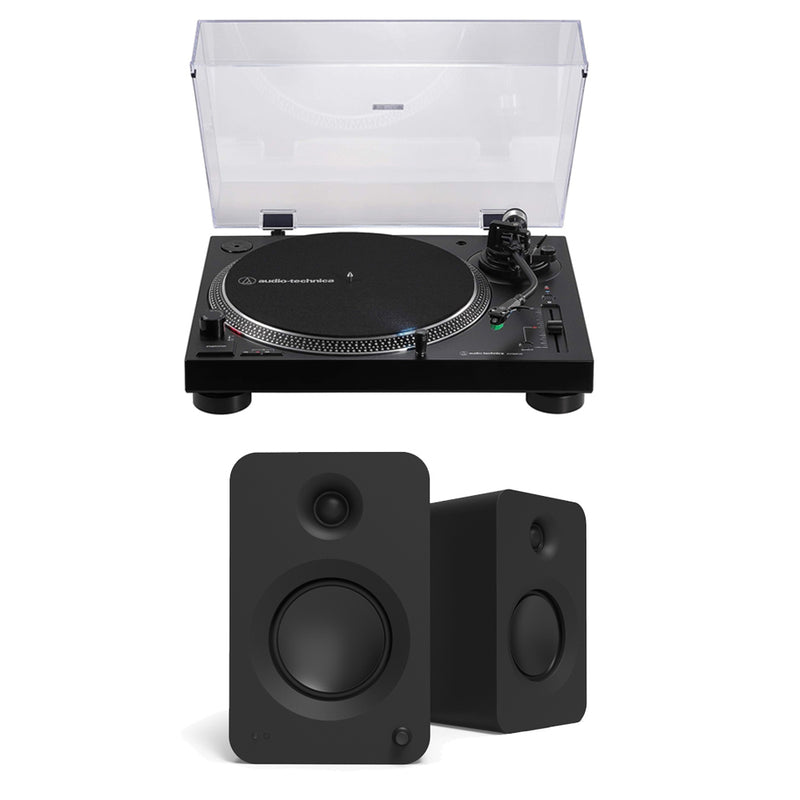 Audio Technica ATLP120xBTUSB Direct Drive Turntable with Kanto REN 200W Powered Bookshelf Speakers Pair Black