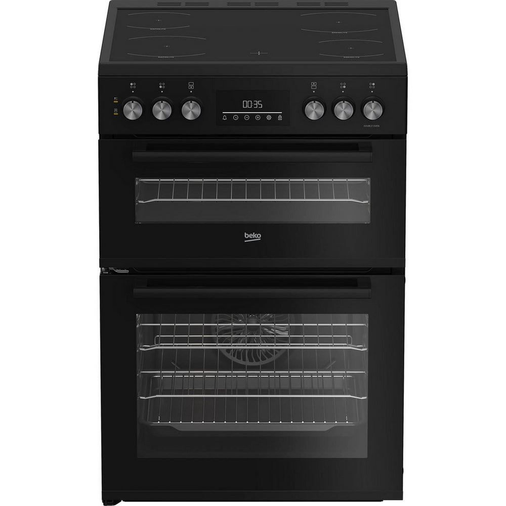 Beko EDC6731K 60cm Double Oven Electric Cooker with Vitroceramic Hob Black