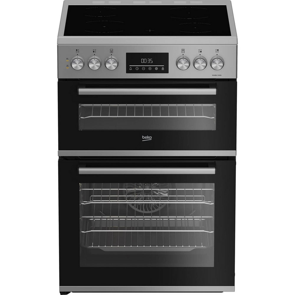 Beko EDC6731S 60cm Double Oven Electric Cooker with Vitroceramic Hob Silver