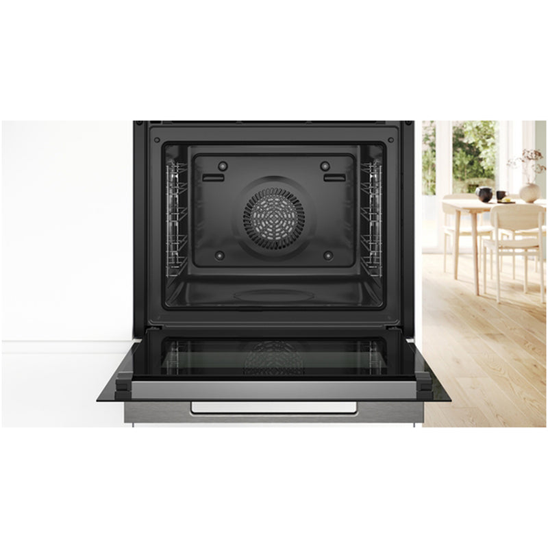 Bosch HRG7764B1B Series 8 Pyrolytic Built in Single Electric Oven with Added Steam Funtion and Air Fry in Black
